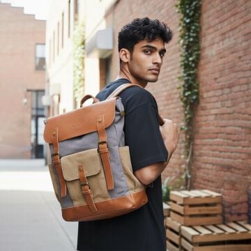 Kanvas Kumaş Laptop Gözlü Üniseks Sırt Çantası Baggaj KS25225 Gri