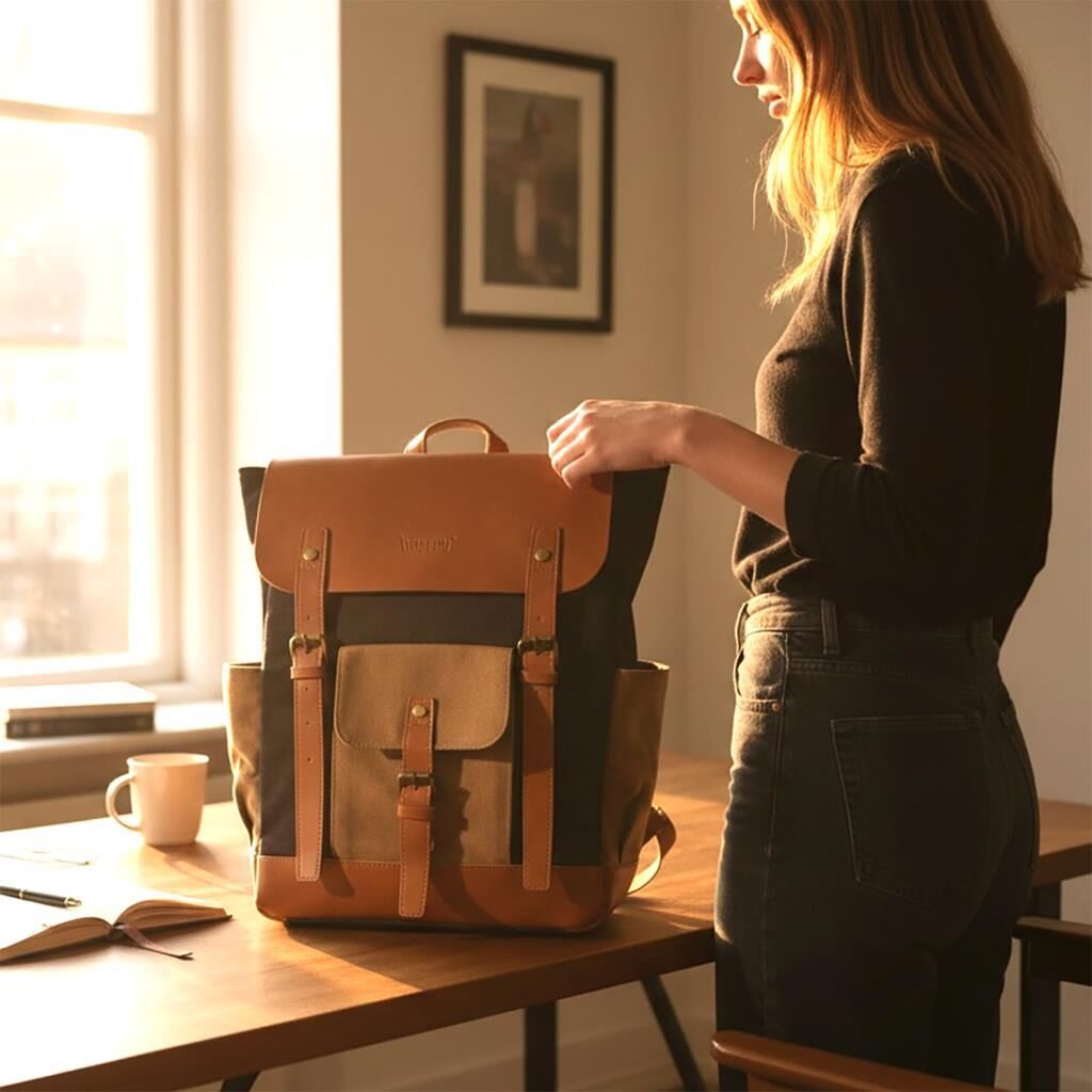 Kanvas Kumaş Laptop Gözlü Üniseks Sırt Çantası Baggaj KS25225 Yeşil