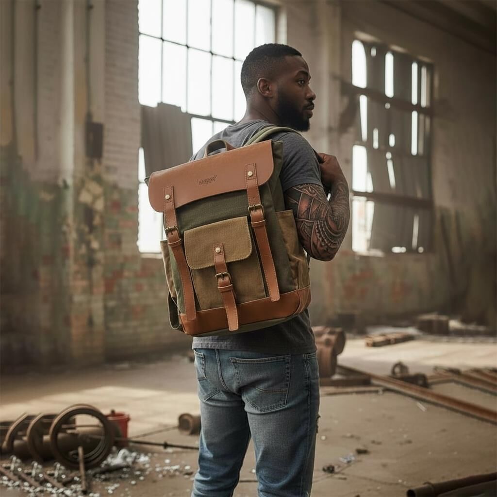 Kanvas Kumaş Laptop Gözlü Üniseks Sırt Çantası Baggaj KS25225 Yeşil