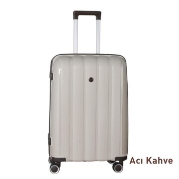 Mçs Valiz Orta Boy Kırılmaz PP Silikon Bavul V305 Kemik/AcıKahve