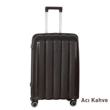 Mçs Valiz Orta Boy Kırılmaz PP Silikon Bavul V305 Acı Kahve