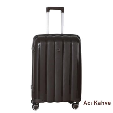 Mçs Valiz Orta Boy Kırılmaz PP Silikon Bavul V305 Acı Kahve
