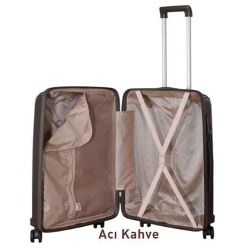 Mçs Valiz Orta Boy Kırılmaz PP Silikon Bavul V305 Acı Kahve