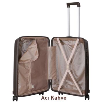 Mçs Valiz Orta Boy Kırılmaz PP Silikon Bavul V305 Acı Kahve