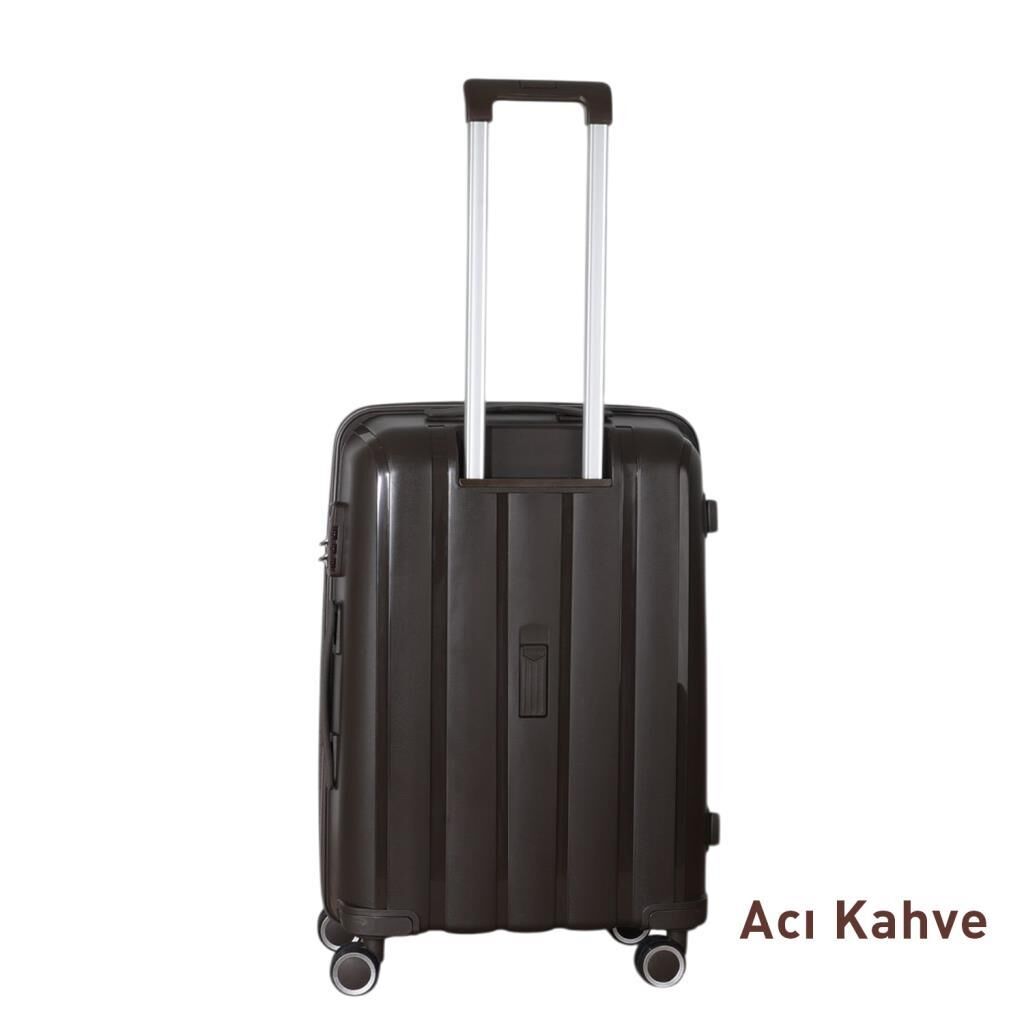 Mçs Valiz Orta Boy Kırılmaz PP Silikon Bavul V305 Acı Kahve