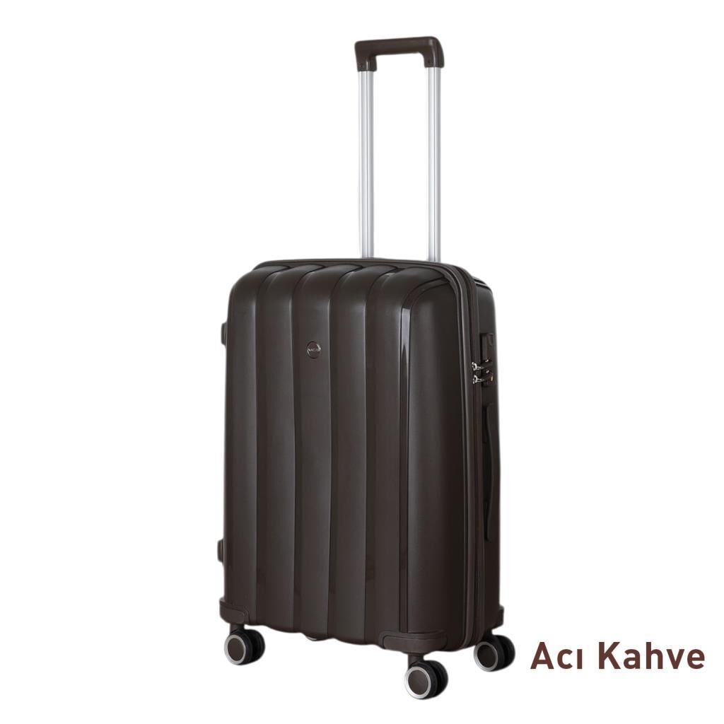 Mçs Valiz Orta Boy Kırılmaz PP Silikon Bavul V305 Acı Kahve
