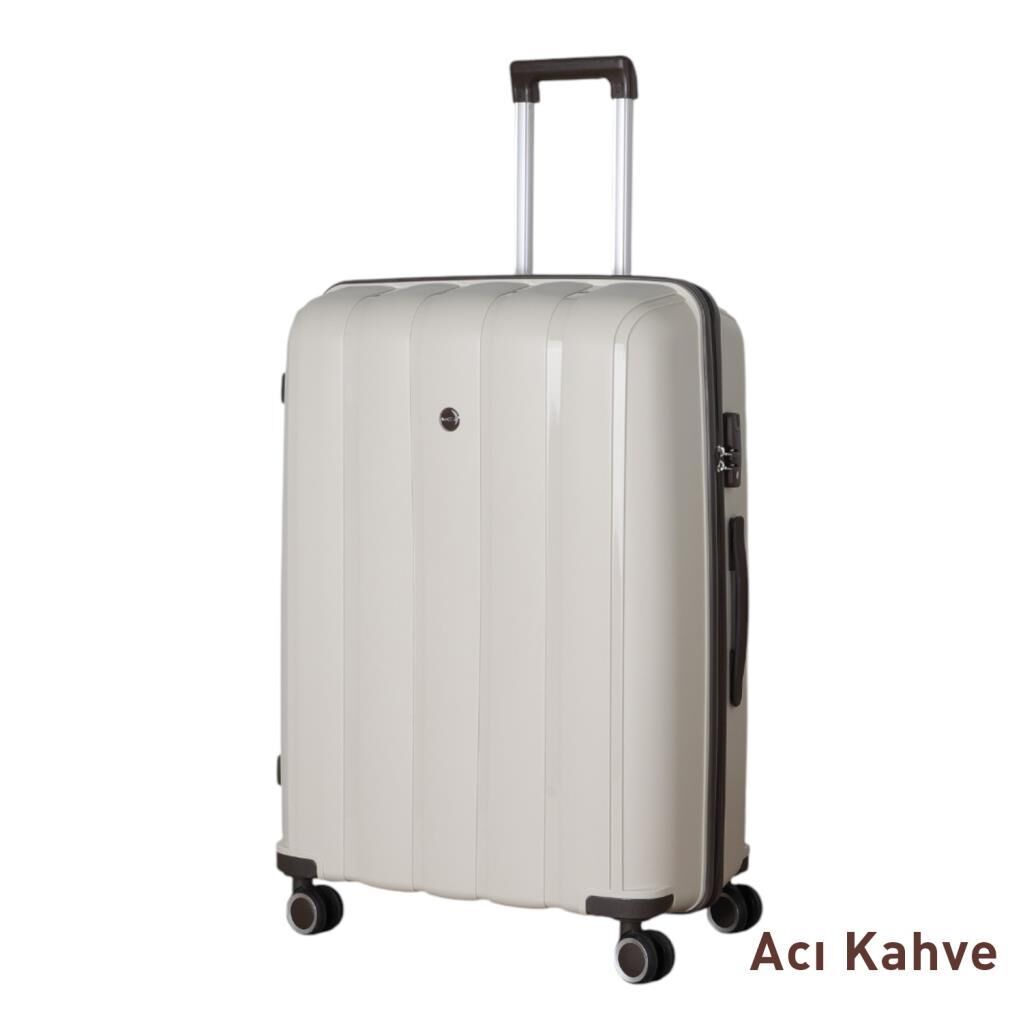 Mçs Valiz Büyük Boy Kırılmaz PP Silikon V305 Kemik/AcıKahve