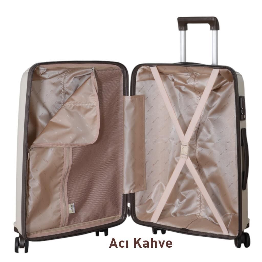 MÇS Büyük Boy Kırılmaz Silikon Seyahat Valizi Bavulu V305 Kemik/AcıKahve