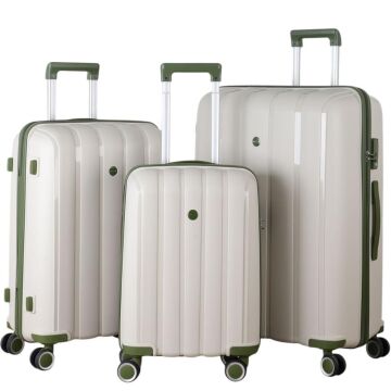 MÇS 3lü Set Kırılmaz Silikon Seyahat Valizi Bavulu V305 Kemik/Haki