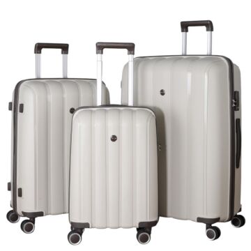 MÇS 3lü Set Kırılmaz Silikon Seyahat Valizi Bavulu V305 Kemik/AcıKahve