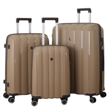 Mçs Valiz 3lü Set Kırılmaz PP Silikon Şampanya/AcıKahve