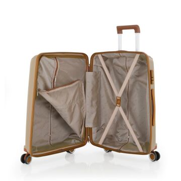 MÇS 3lü Set Kırılmaz Silikon Seyahat Valizi Bavulu V305 Şampanya/Hardal