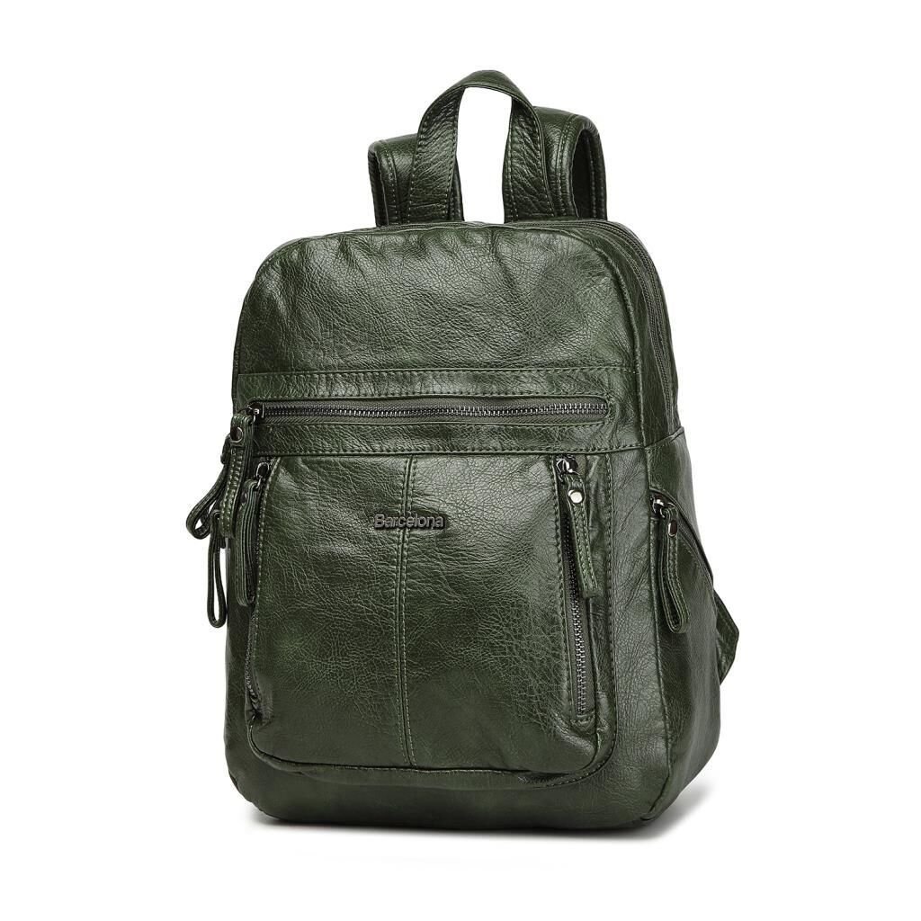 Yıkama Deri Orta Boy Kadın Sırt Çantası 21-K Barcelona 1846 K.Yeşil
