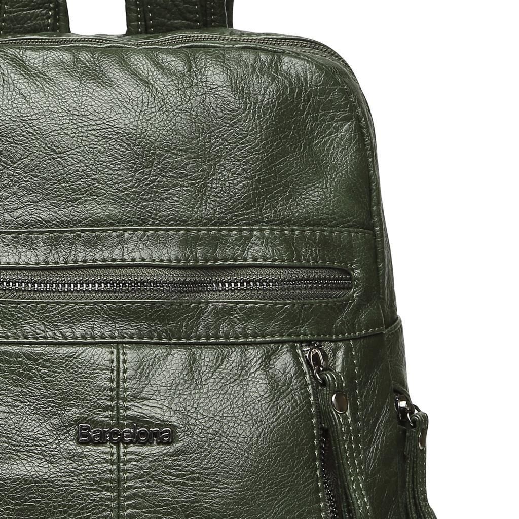 Yıkama Deri Orta Boy Kadın Sırt Çantası 21-K Barcelona 1846 K.Yeşil