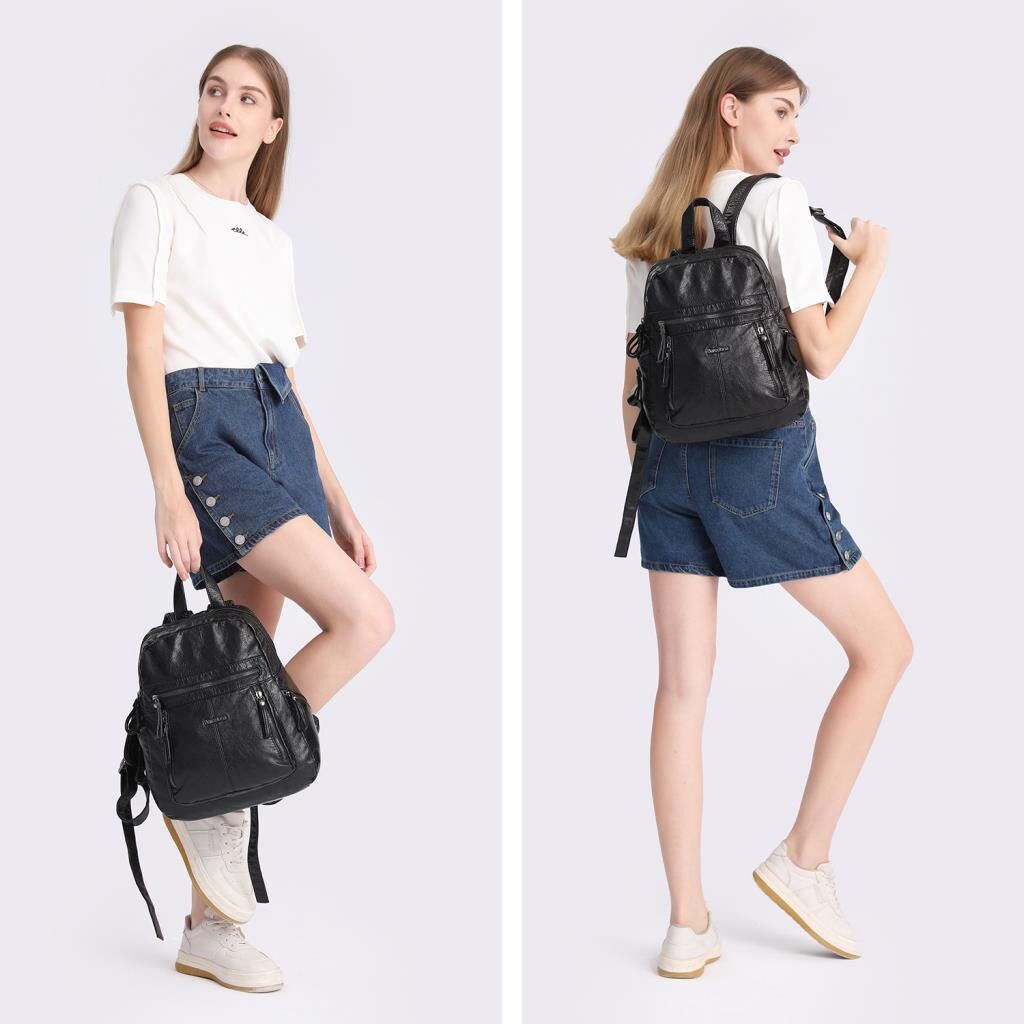 Yıkama Deri Orta Boy Kadın Sırt Çantası 21-K Barcelona 1846 K.Yeşil