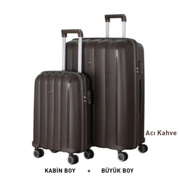 Mçs Valiz Büyük ve Kabin Kırılmaz PP Silikon Acı Kahve