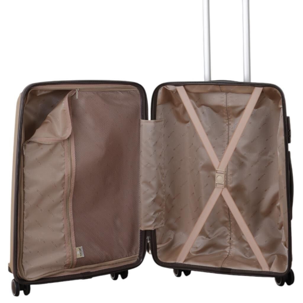 MÇS Bavul Büyük ve Kabin 2li Set Kırılmaz Silikon Valiz V305 Şampanya/AcıKahve
