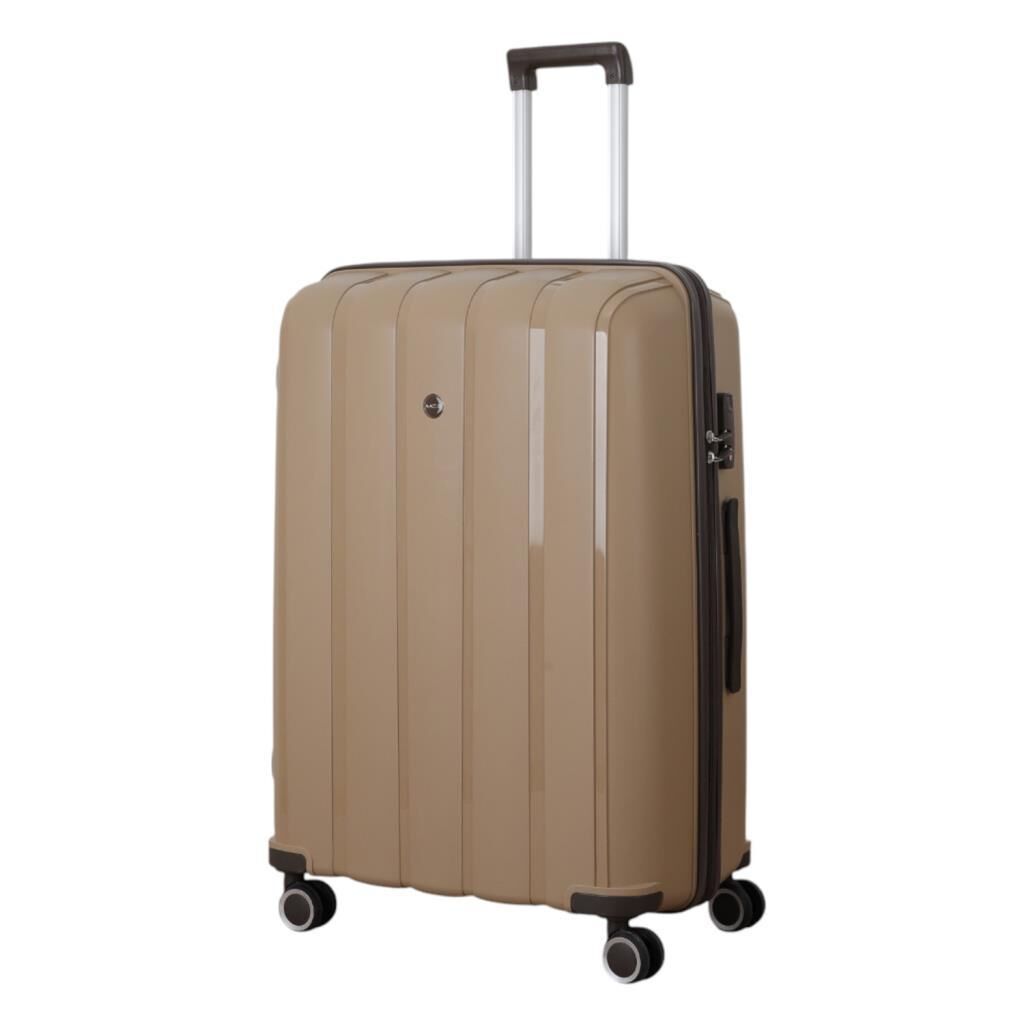 MÇS Bavul Büyük ve Kabin 2li Set Kırılmaz Silikon Valiz V305 Şampanya/AcıKahve