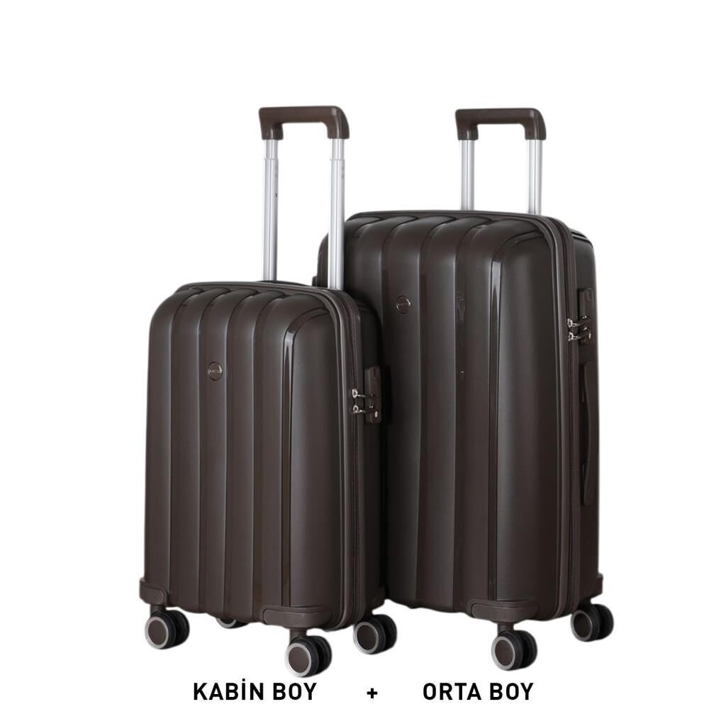 Mçs Valiz Orta ve Kabin Kırılmaz PP Silikon Acı Kahve