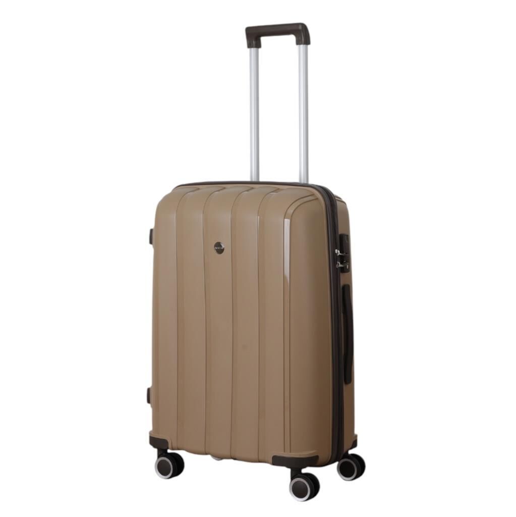 MÇS Bavul Büyük ve Orta 2li Set Kırılmaz Silikon Valiz V305 Şampanya/AcıKahve