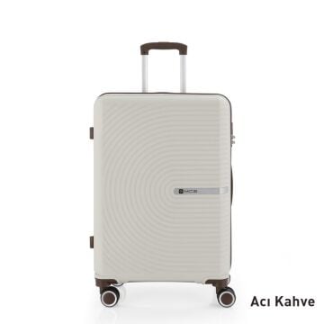 Mçs Valiz Orta Boy Kırılmaz PP Silikon Bavul V374 Kemik/AcıKahve