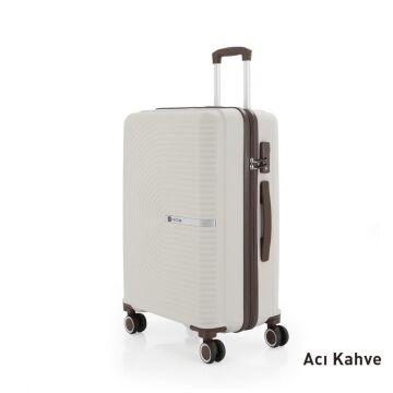 Mçs Valiz Orta Boy Kırılmaz PP Silikon Bavul V374 Kemik/AcıKahve