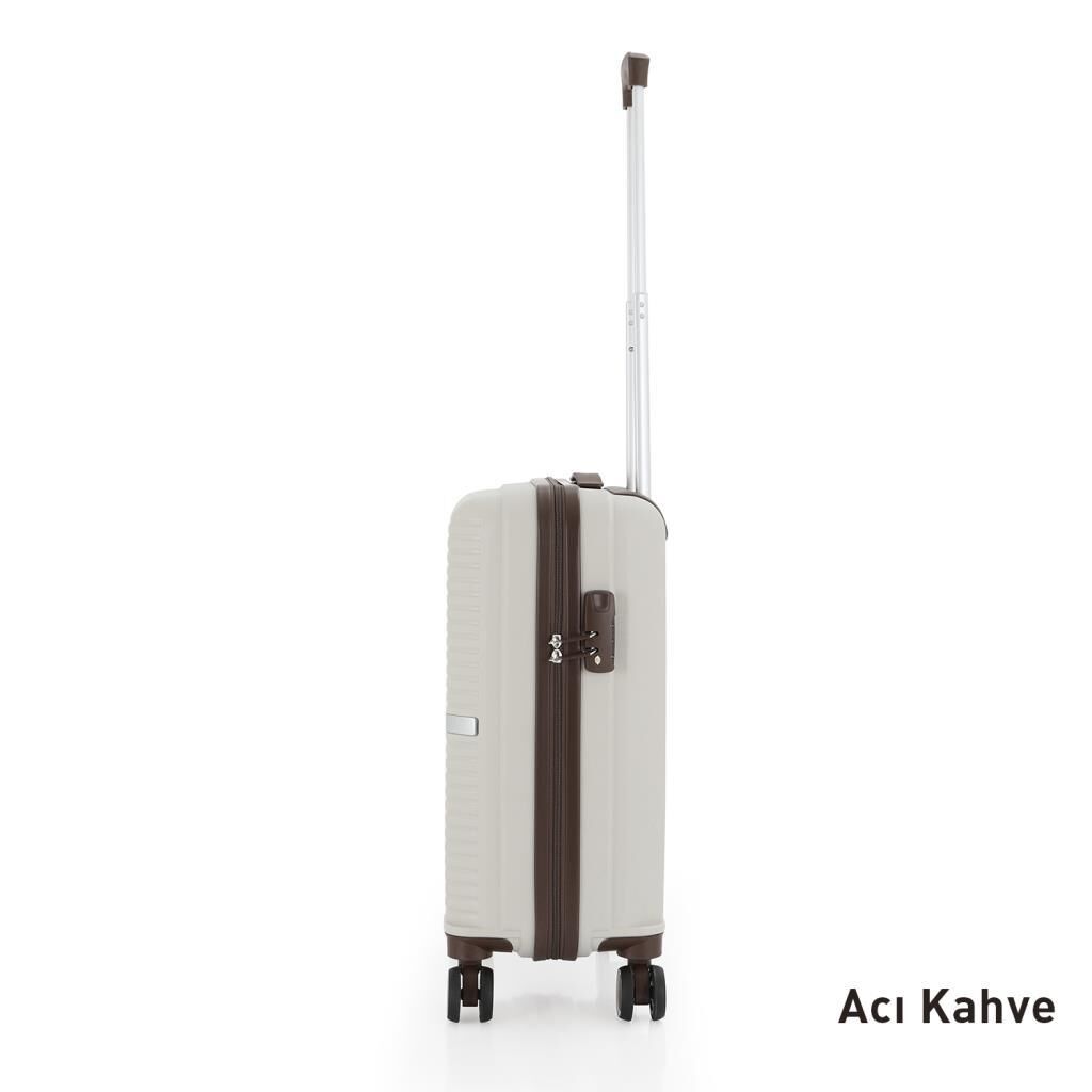 MÇS Kabin Boy Kırılmaz Silikon Seyahat Valizi Bavulu V374 Kemik/AcıKahve