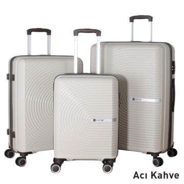 MÇS 3lü Set Kırılmaz Silikon Seyahat Valizi Bavulu V374 Kemik/AcıKahve