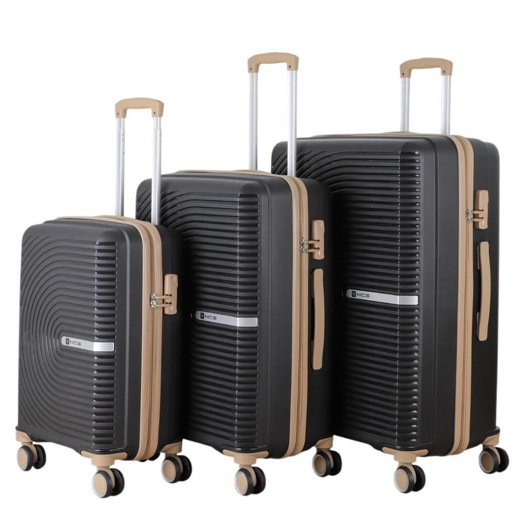 MÇS 3lü Set Kırılmaz Silikon Seyahat Valizi Bavulu V374 Siyah/Şampanya