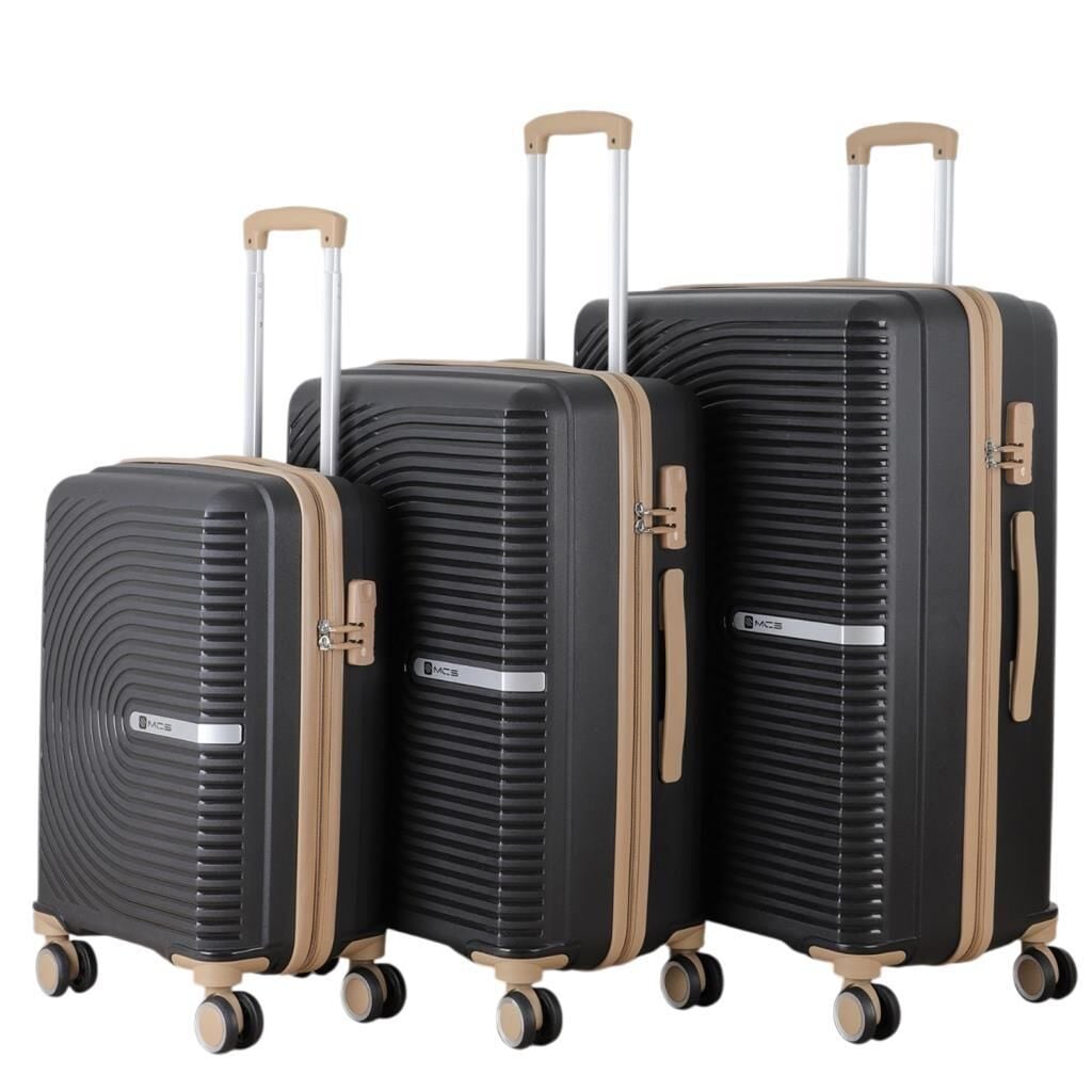 MÇS 3lü Set Kırılmaz Silikon Seyahat Valizi Bavulu V374 Siyah/Şampanya
