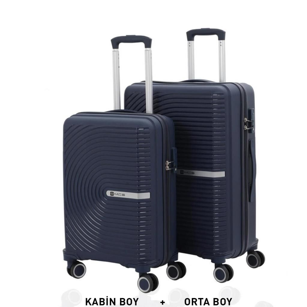 MÇS Bavul Orta ve Kabin 2li Set Kırılmaz Silikon Valiz V374 Lacivert