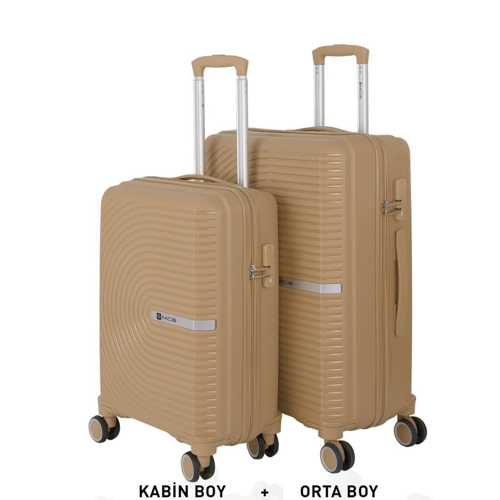 MÇS Bavul Orta ve Kabin 2li Set Kırılmaz Silikon Valiz V374 Şampanya