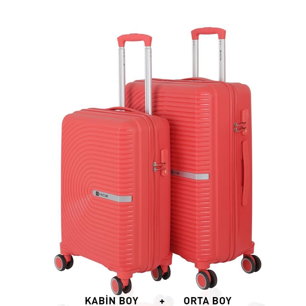 MÇS Bavul Orta ve Kabin 2li Set Kırılmaz Silikon Valiz V374 Mercan