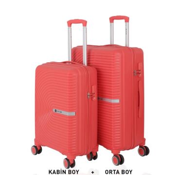 MÇS Bavul Orta ve Kabin 2li Set Kırılmaz Silikon Valiz V374 Mercan