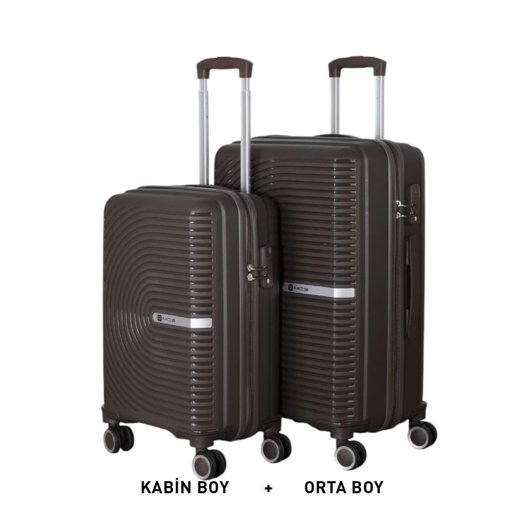 Mçs Valiz Orta ve Kabin Kırılmaz PP Silikon Acı Kahve