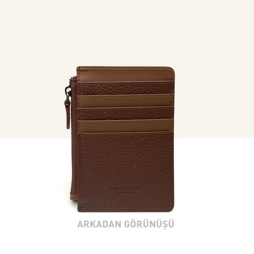 Grande Hakiki Deri Kartlık Fermuarlı Cüzdan Taba