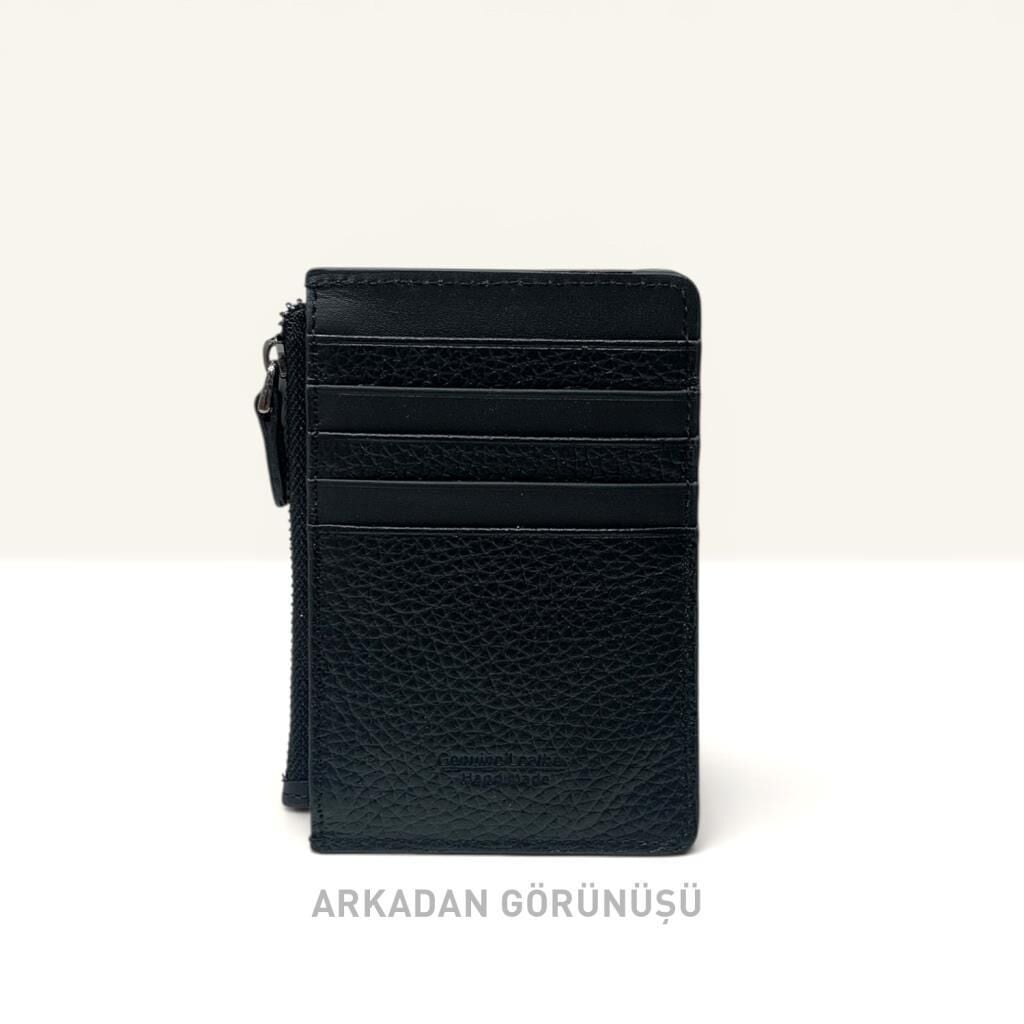 Grande Hakiki Deri Kartlık Fermuarlı Cüzdan Siyah