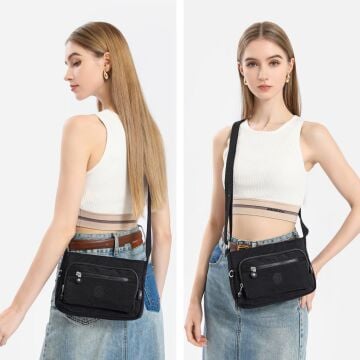 Krinkıl Kumaş Kadın Postacı Çantası Smart Bags 3270 Siyah