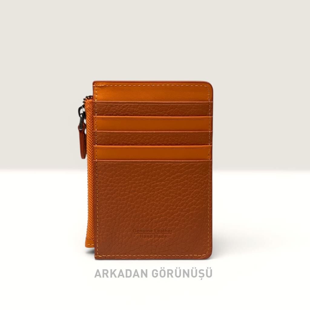 Grande Hakiki Deri Kartlık Fermuarlı Cüzdan Orange