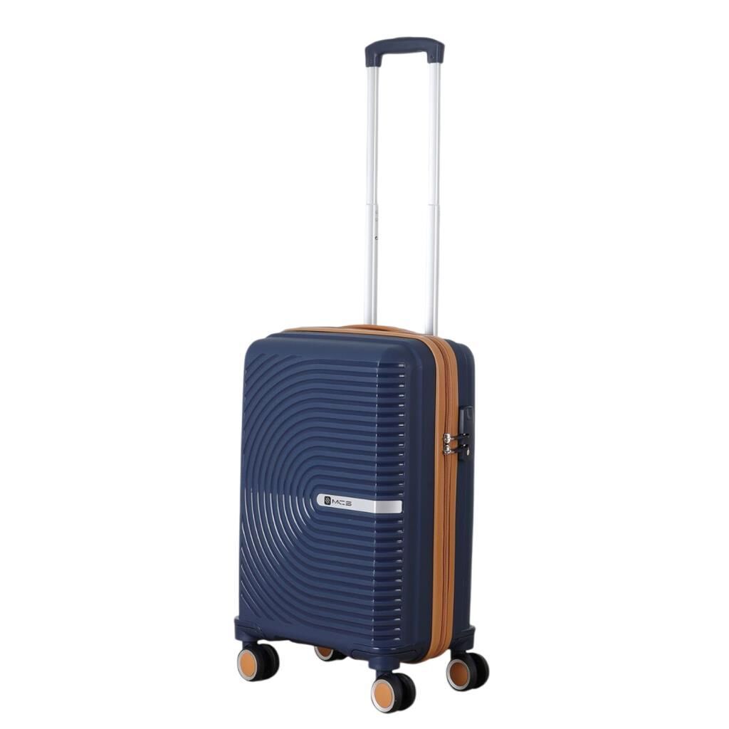 MÇS Bavul Orta ve Kabin 2li Set Kırılmaz Silikon Valiz V374 Lacivert/Hardal