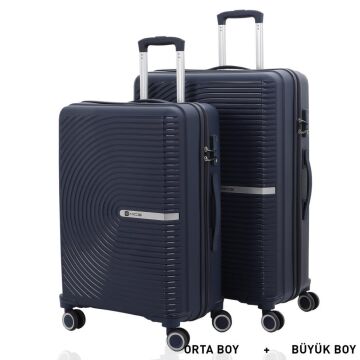 MÇS Bavul Büyük ve Orta 2li Set Kırılmaz Silikon Valiz V374 Lacivert