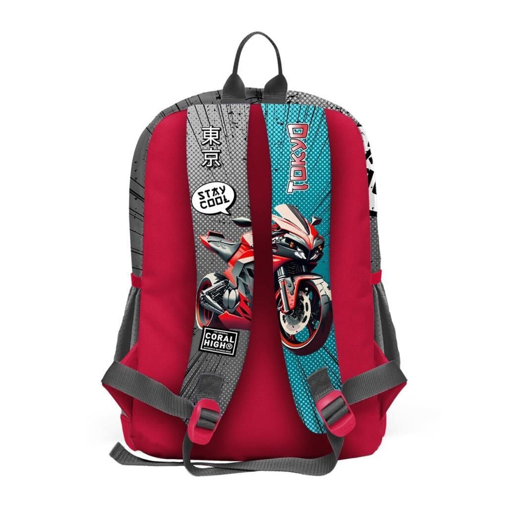 Coral High Motorsiklet Desenli Büyük Boy Okul Sırt Çantası 23764