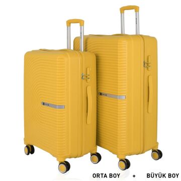 MÇS Bavul Büyük ve Orta 2li Set Kırılmaz Silikon Valiz V374 Sarı