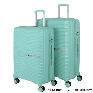 MÇS Bavul Büyük ve Orta 2li Set Kırılmaz Silikon Valiz V374 Mint Yeşili
