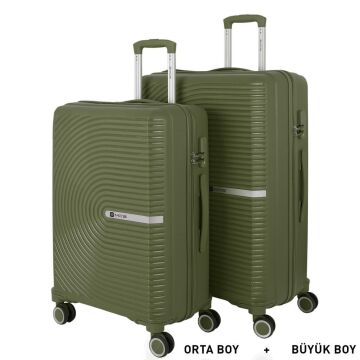 Mçs Valiz Büyük ve Orta Kırılmaz PP Silikon Haki