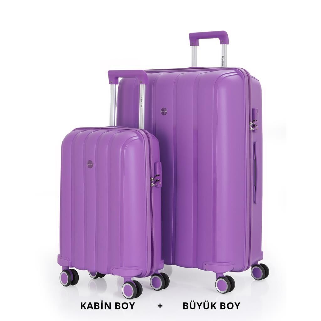 MÇS Bavul Büyük ve Kabin 2li Set Kırılmaz Silikon Valiz V305 Mor