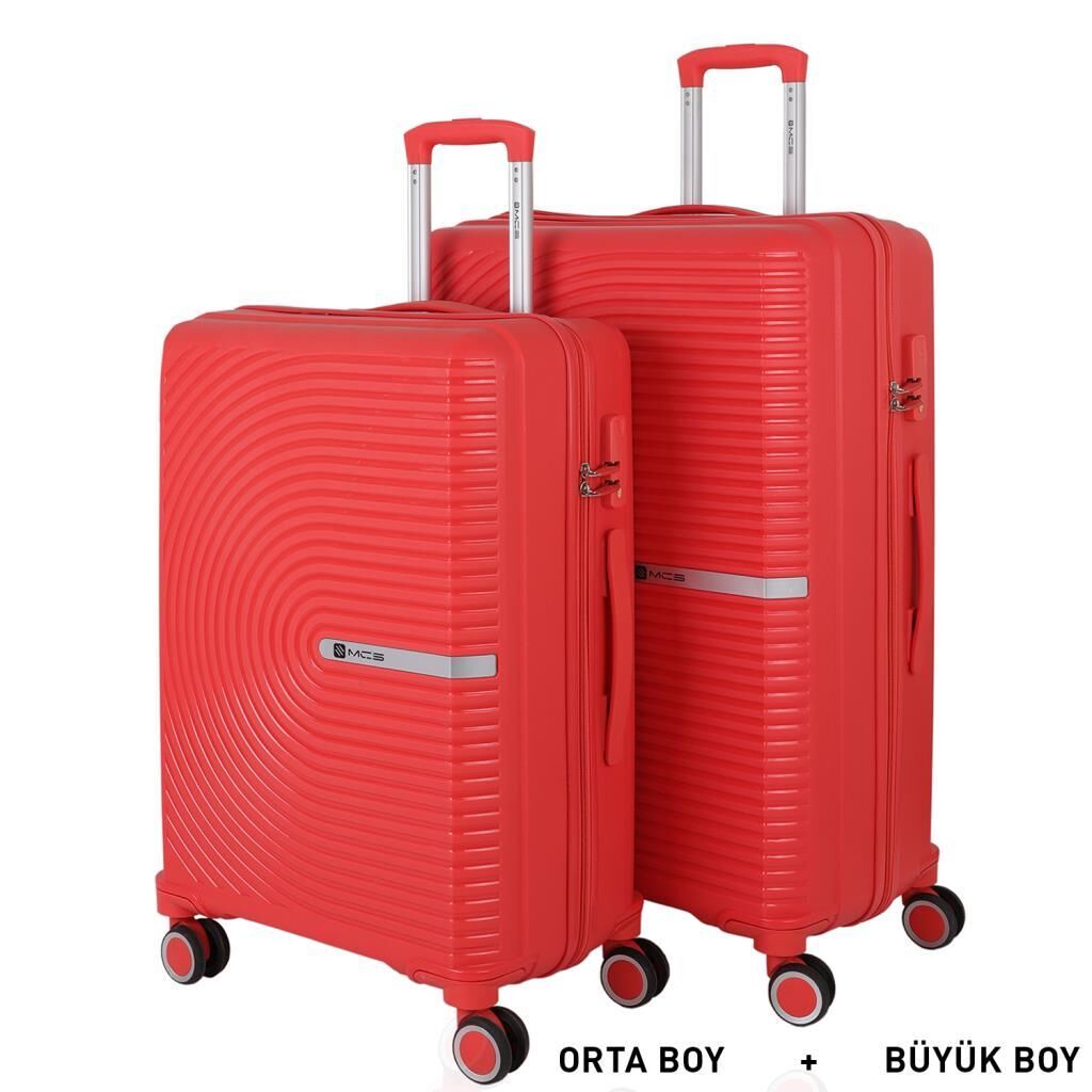 MÇS Bavul Büyük ve Orta 2li Set Kırılmaz Silikon Valiz V374 Mercan