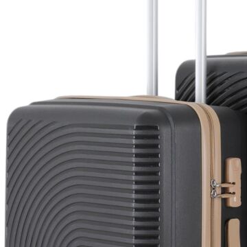 MÇS Bavul Büyük ve Orta 2li Set Kırılmaz Silikon Valiz V374 Siyah/Şampanya