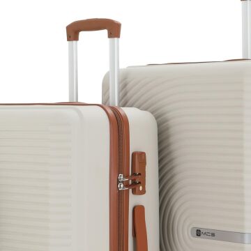 MÇS Bavul Büyük ve Orta 2li Set Kırılmaz Silikon Valiz V374 Kemik/Kahverengi