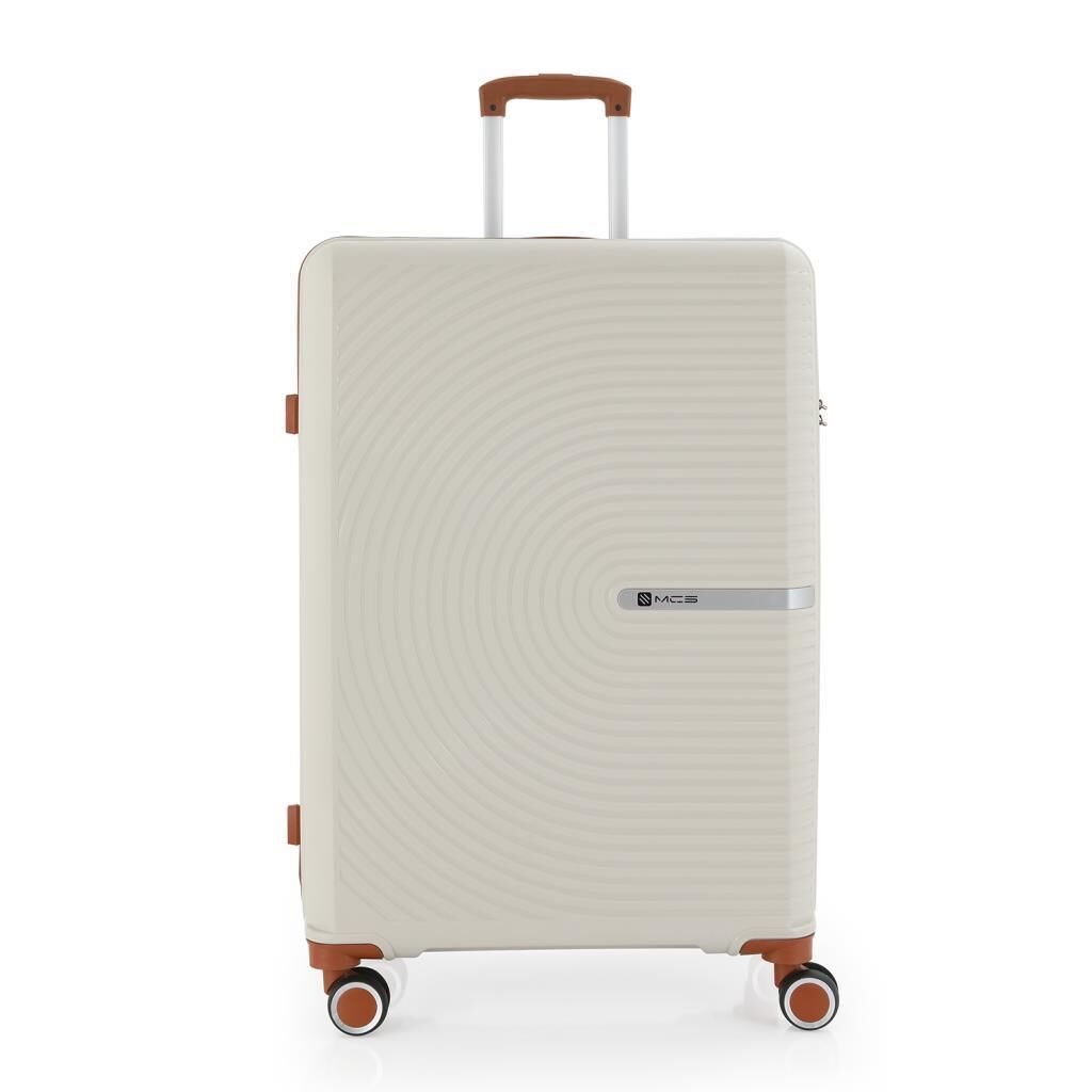 MÇS Bavul Büyük ve Orta 2li Set Kırılmaz Silikon Valiz V374 Kemik/Kahverengi